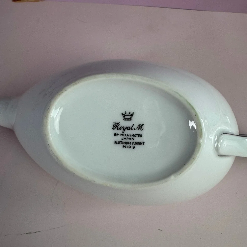 VTG Royal M by Mitashoten Japan Platinum Knight Gravy Boat White Silver M109 - Picture 7 of 9